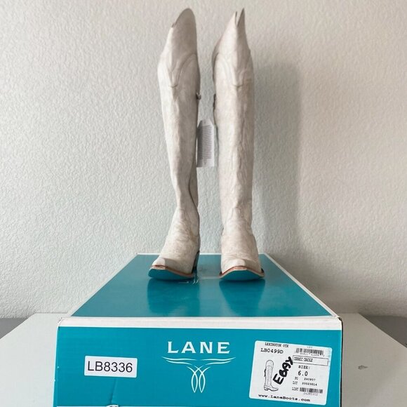 Lane LEXINGTON Over the Knee Womens Cowboy Boots 6 White Western Cowgirl Lace Up - Picture 11 of 12